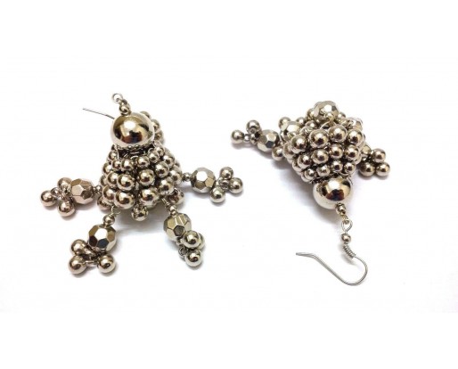 Silver Oxidized Earring Jhumka Jhumki - Hook Dangle Drop Long Chandelier - Hexagon